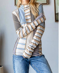 Oli & Hali Beverly Mixed Print Pullover in blue multi - women's sweater - detail view