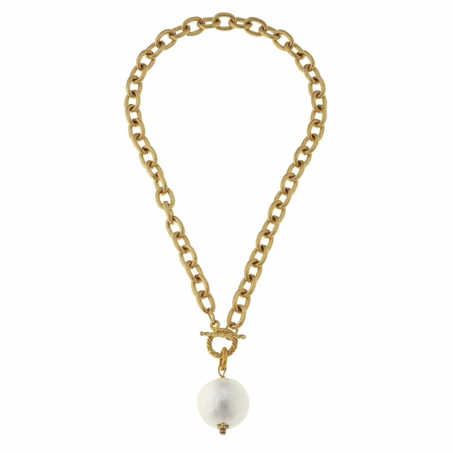 Susan Shaw - Women's Cotton Pearl Toggle Necklace