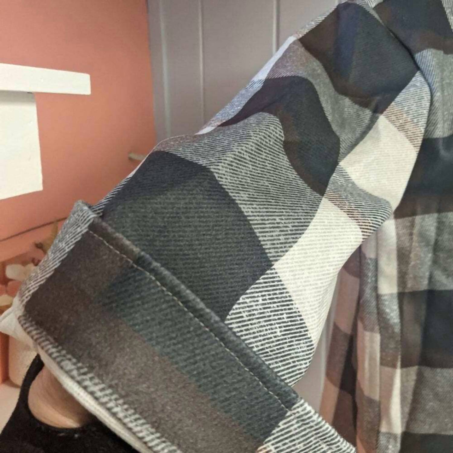 Unishe - Plaid Button Design Long Sleeve Shacket