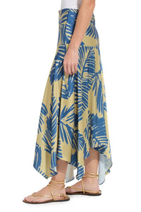 Lysse - Catriona Leaf Print Handkerchief Hem Hammered Satin Skirt