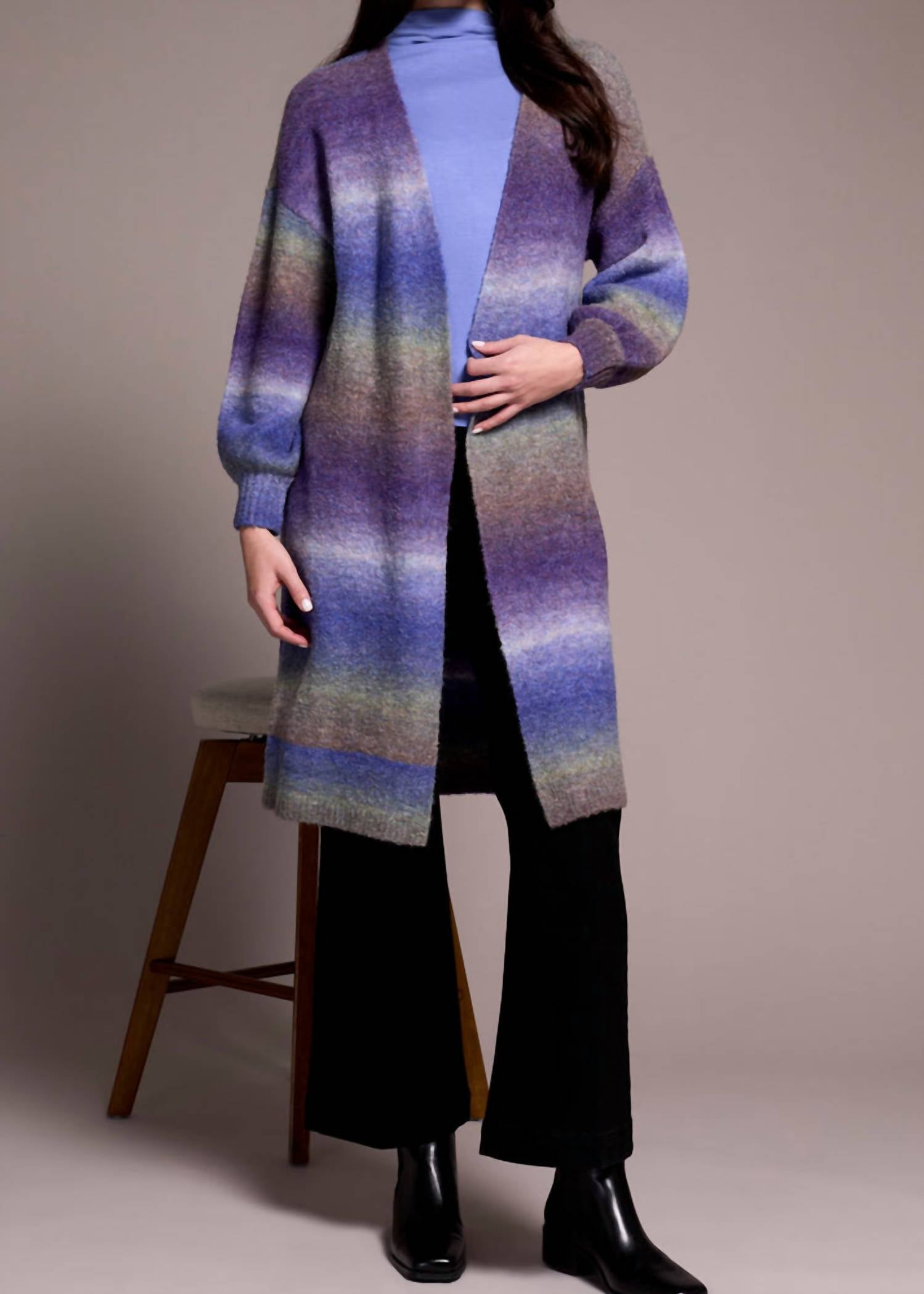 TRIBAL Women's Boucle Puff Sleeve Long Sweater in space dye - women's sweater