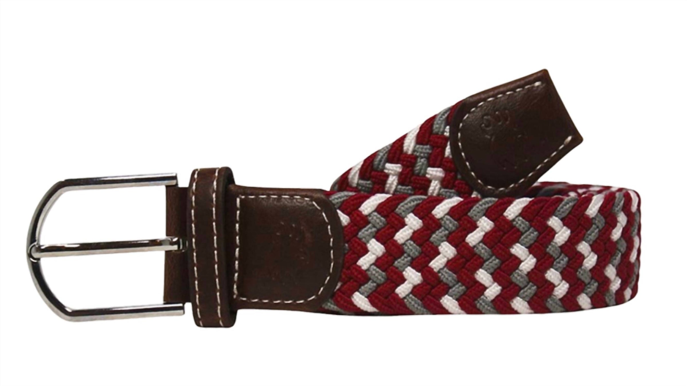 Roostas Women's Santa Fe Stretch Belt in maroon grey white - women's accessory - detail view