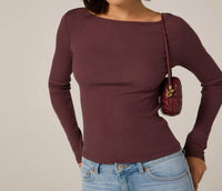 7Diamonds Modal Ribbed Boatneck Top in walnut - women's long sleeve top - view 5