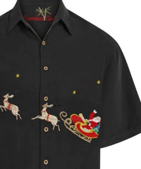 Bamboo Cay - Men's Flying Santa Embroidered Christmas Shirt