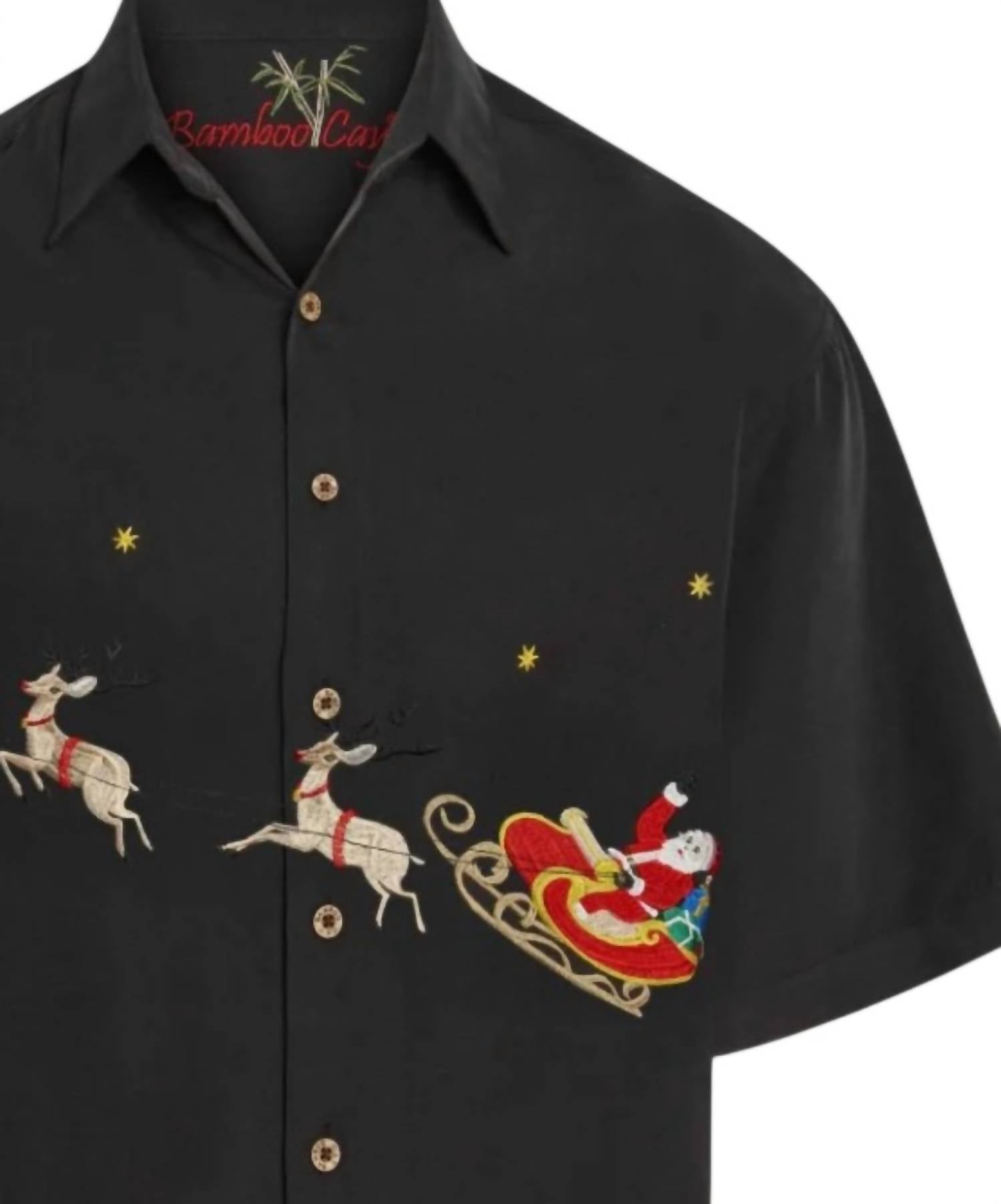 Bamboo Cay - Men's Flying Santa Embroidered Christmas Shirt