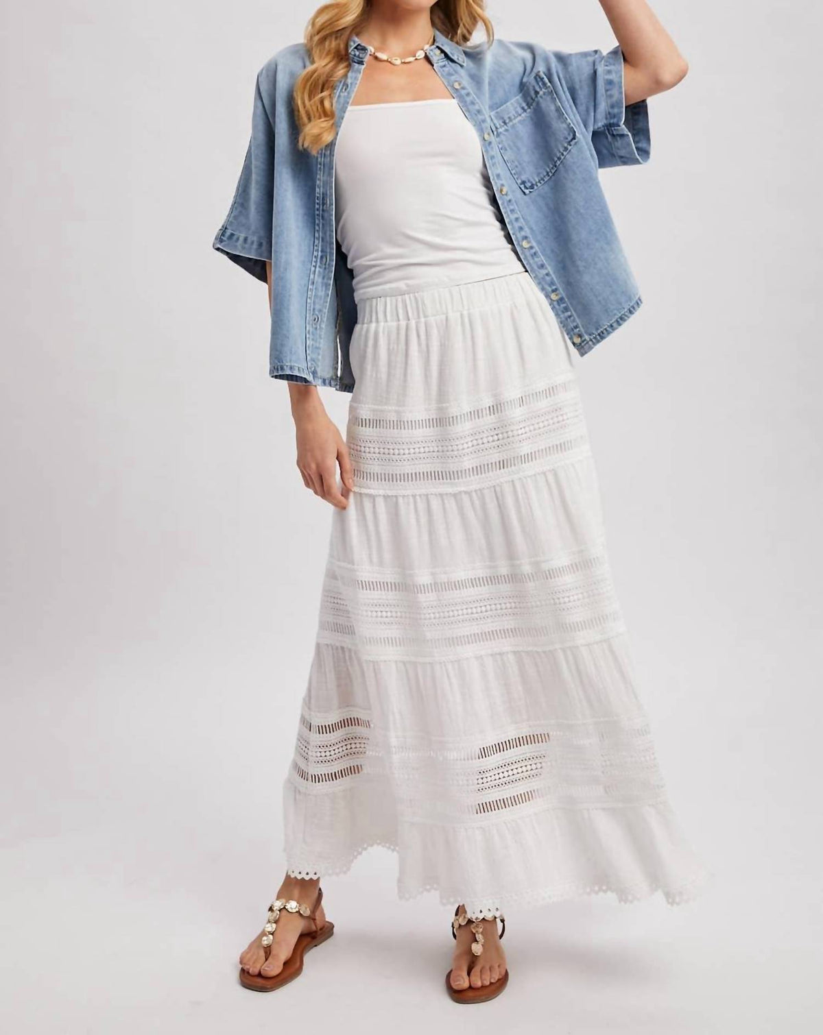 Bluivy - Women's Denim Button Down Short Sleeve Boxy Shirt