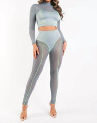 K Too - Mesh Mockneck Top And Pants Day Set