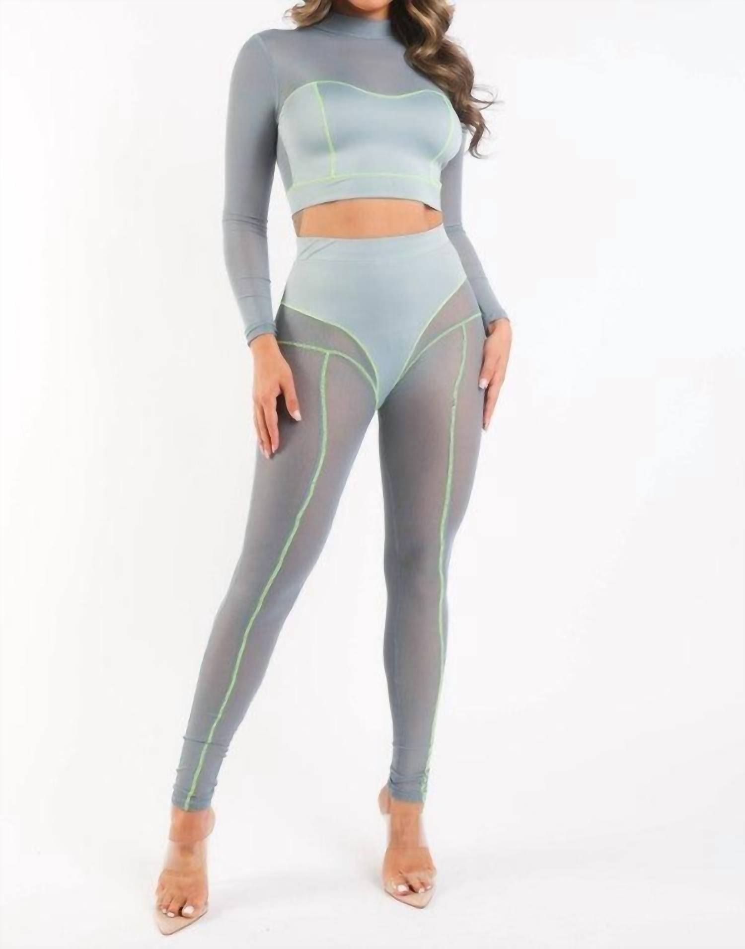 K Too - Mesh Mockneck Top And Pants Day Set