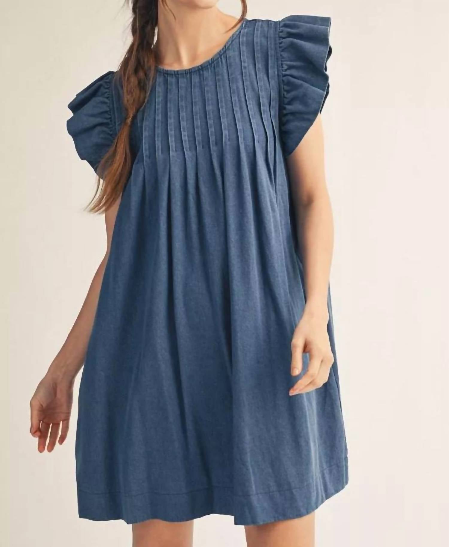 Jodifl - Pleated Flutter Sleeve Dress