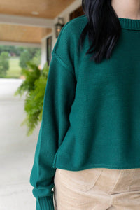 Double Zero Elegant Crewneck Sweater in emerald green - women's sweater - alternate view