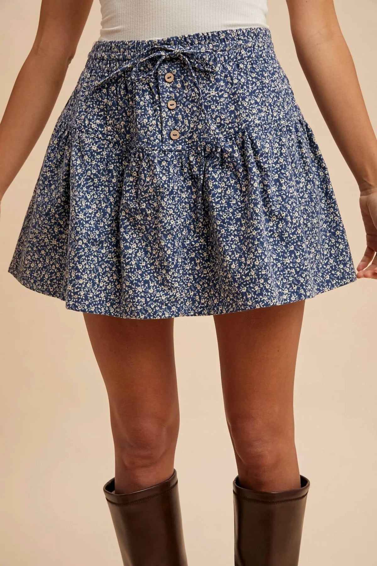 Anniewear - Ditsy Floral Brushed Woven Flare Mini Skirt