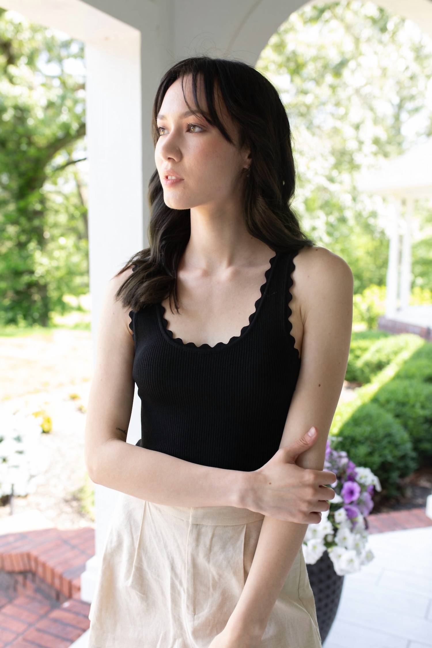 Hem & Thread Scallop Sweetheart Sweater Tank Top in black - women's tank top - alternate view