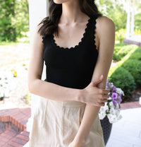 Hem & Thread Scallop Sweetheart Sweater Tank Top in black - women's tank top - detail view