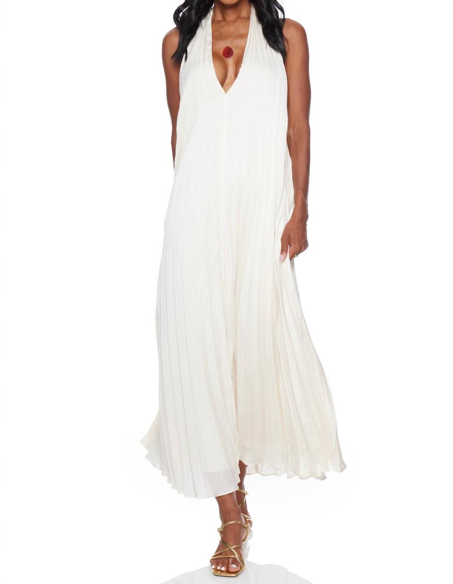 LUCY PARIS Blyth Pleated Dress in ivory - women's dress