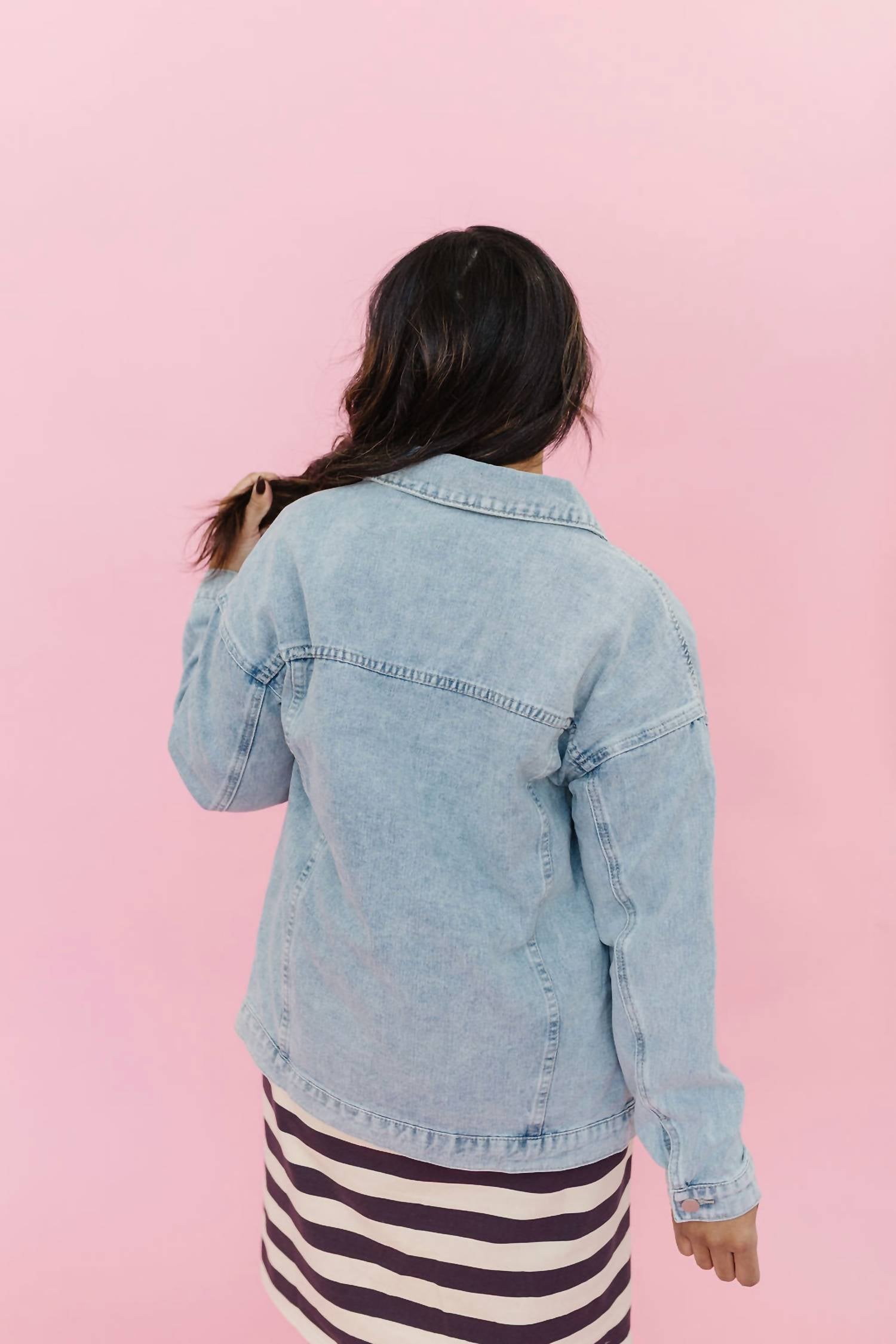 Mikarose Elodie Denim Jacket in light wash - women's jacket - detail view
