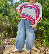 Pol - Stripe Crochet Oversized Top