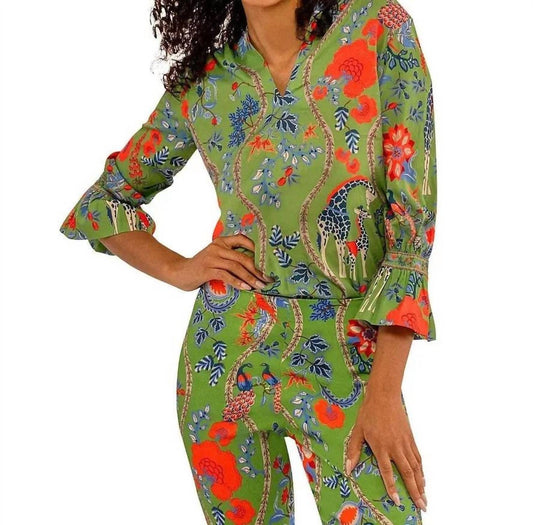 Gretchen Scott - Jungle Symphony Ruffle Neck Tunic Top