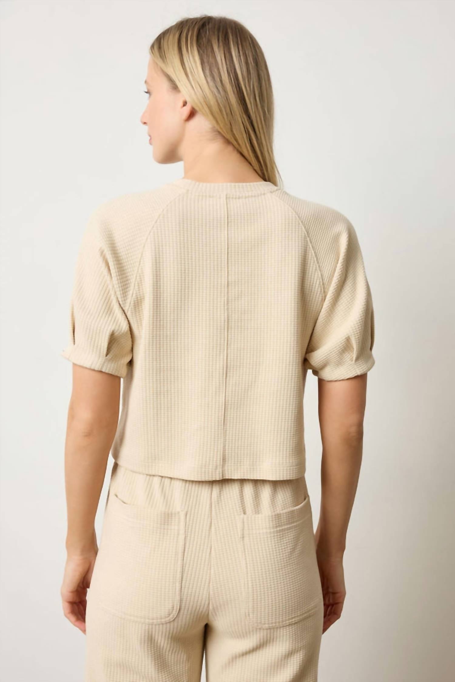Lilla P - Pleated Short Sleeve Waffle Top