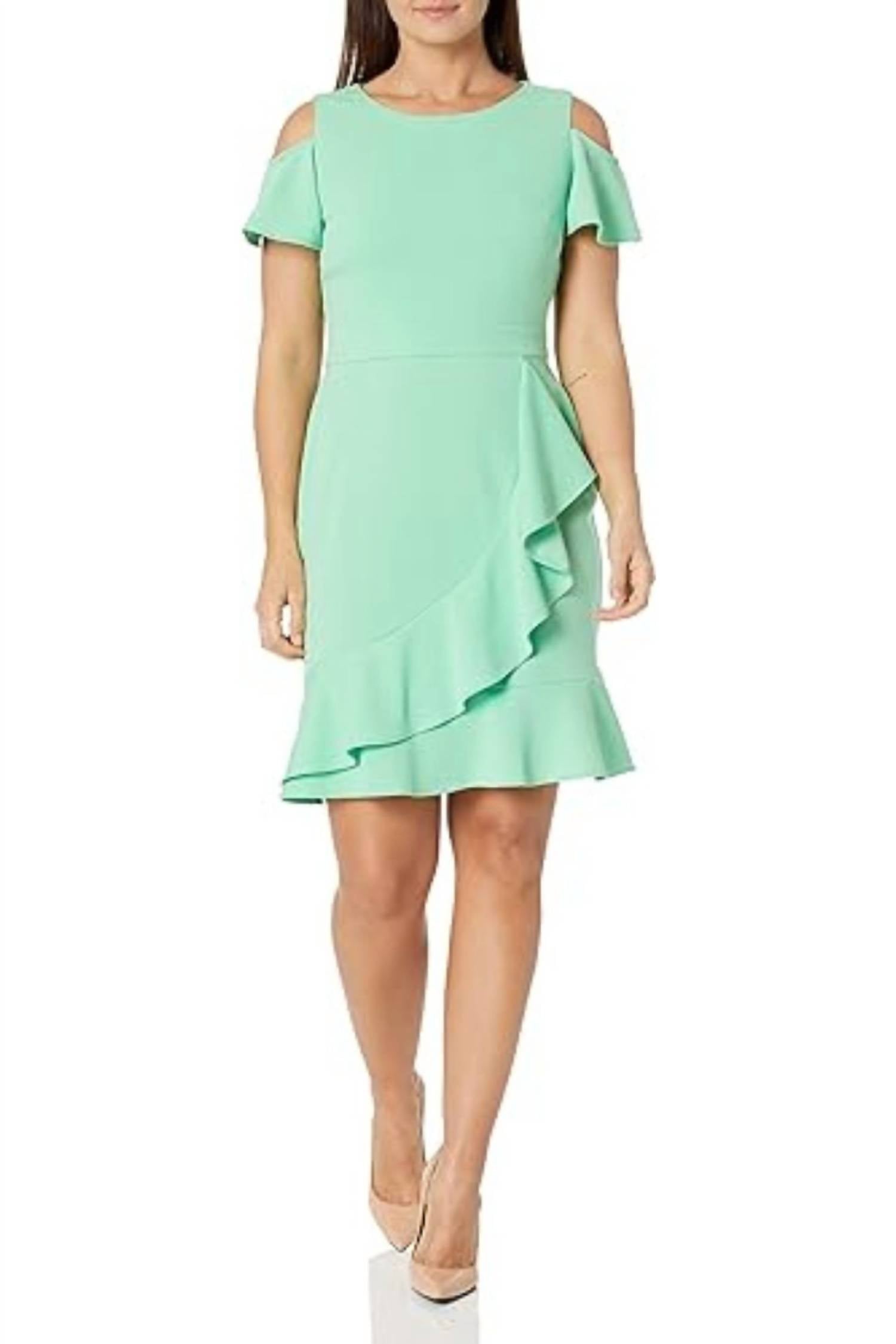 London Times - Cold Shoulder Flounce Dress