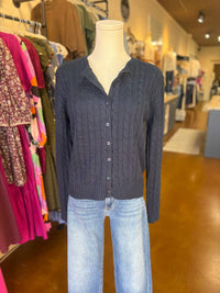 KLd. Signature Women's Cable Knit Cardigan in blue - women's cardigan - alternate view
