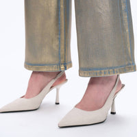 Bayeas Metallic High Waist Wide Leg Jeans in golden blue - women's jeans - view 6