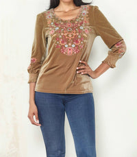 Paparazzi - Stretch Velvet Embroidered Pull-Over Blouse