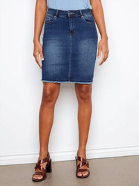 Charlie B - Stretch Denim Skort With Frayed Hem