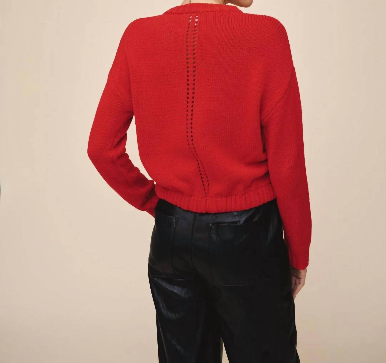 Bella Dahl Tie Waist Cardigan in crimson cherry 2 - women's cardigan - detail view