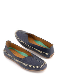 Andrea Women's Leather Loafer in navy blue - women's flats - view 4