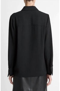 Vince - FAUX LEATHER TRIM BLOUSE