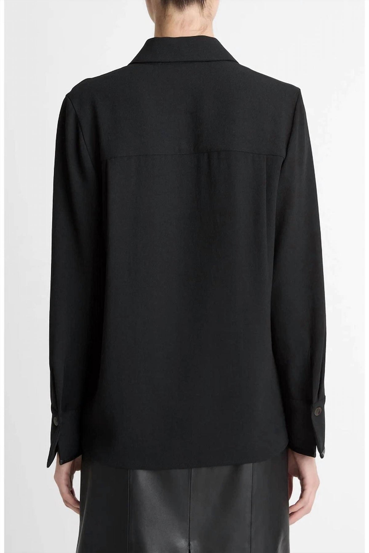 Vince - FAUX LEATHER TRIM BLOUSE