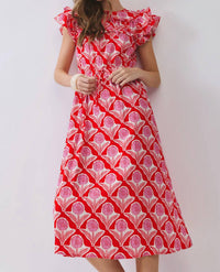 Tcec - Floral Ruffle Sleeves Midi Dress