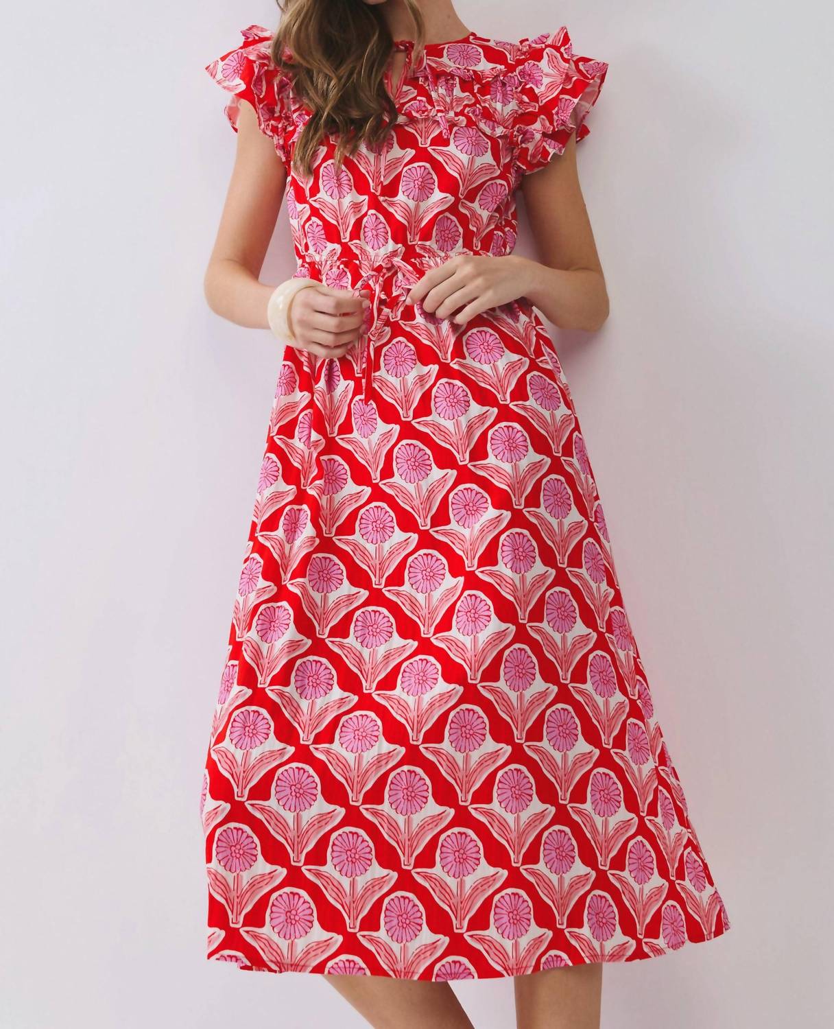 Tcec - Floral Ruffle Sleeves Midi Dress