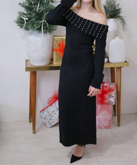 ABLE Knit Pearl Maxi Dress in black - women's dress