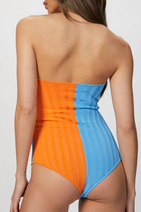 TWO-TONE HALTERNECK BODYSUIT