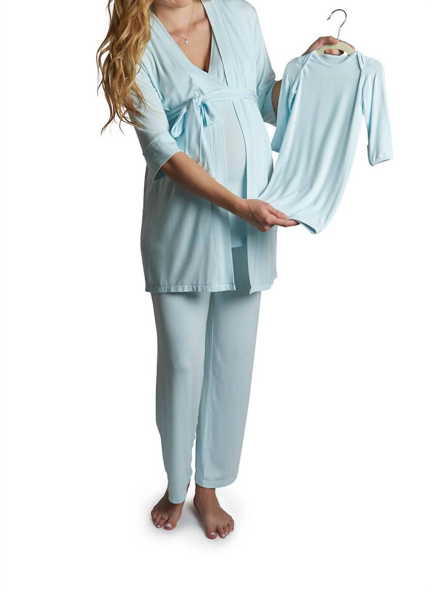 Everly Grey Analise 5 Piece Pajama Set in whispering blue - women's sleepwear - detail view