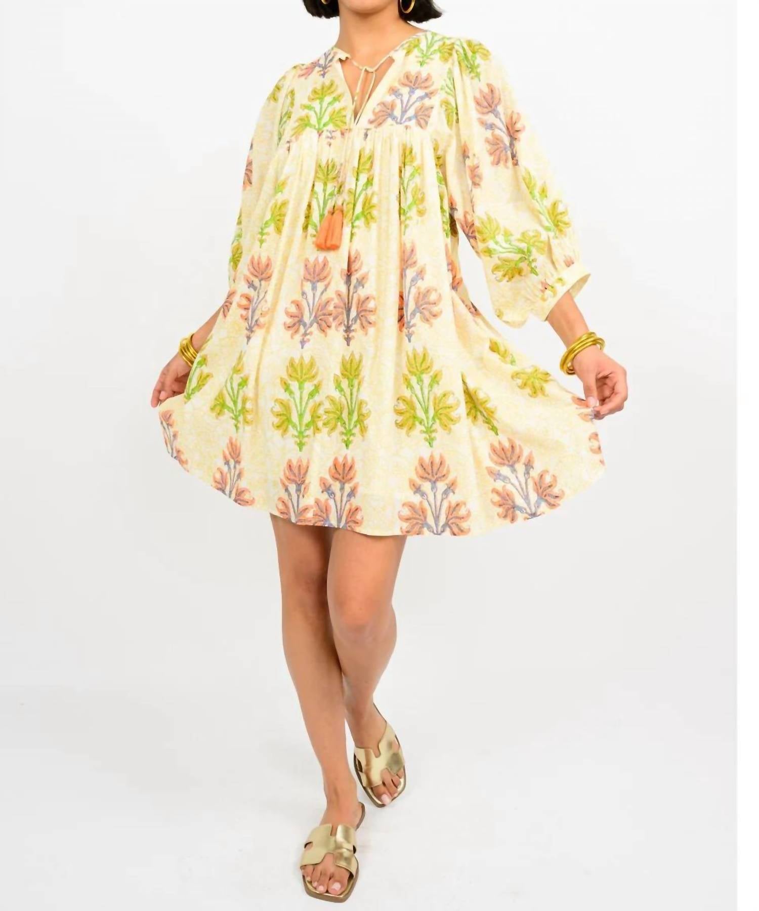 Uncle Frank BREEZY BLOCK PRINT DRESS in gold - women's dress - detail view