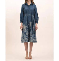 Celina Moon Alicia Midi Shirt Dress in blue and grey - women's dress