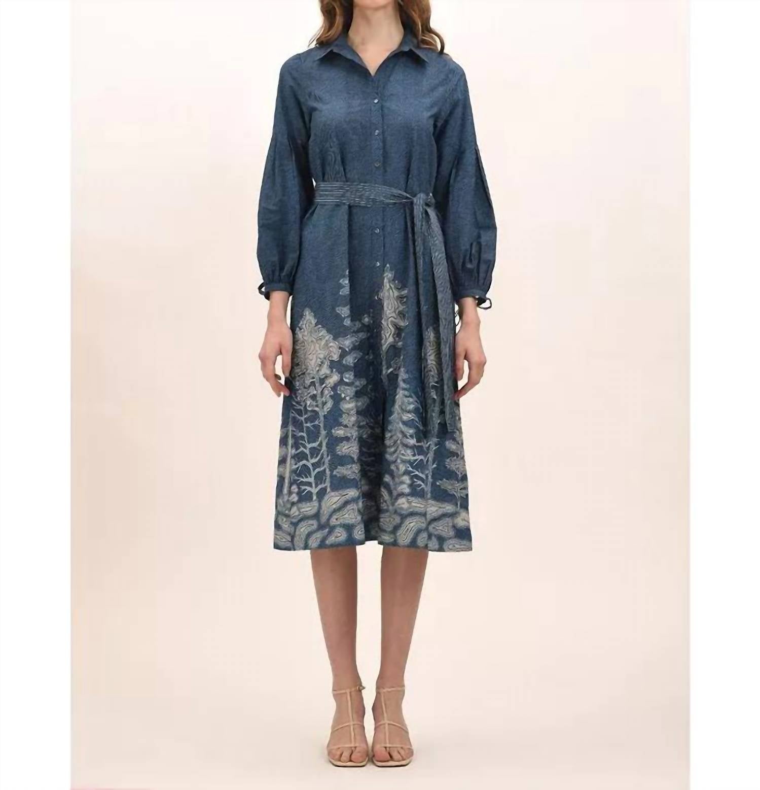 Celina Moon Alicia Midi Shirt Dress in blue and grey - women's dress