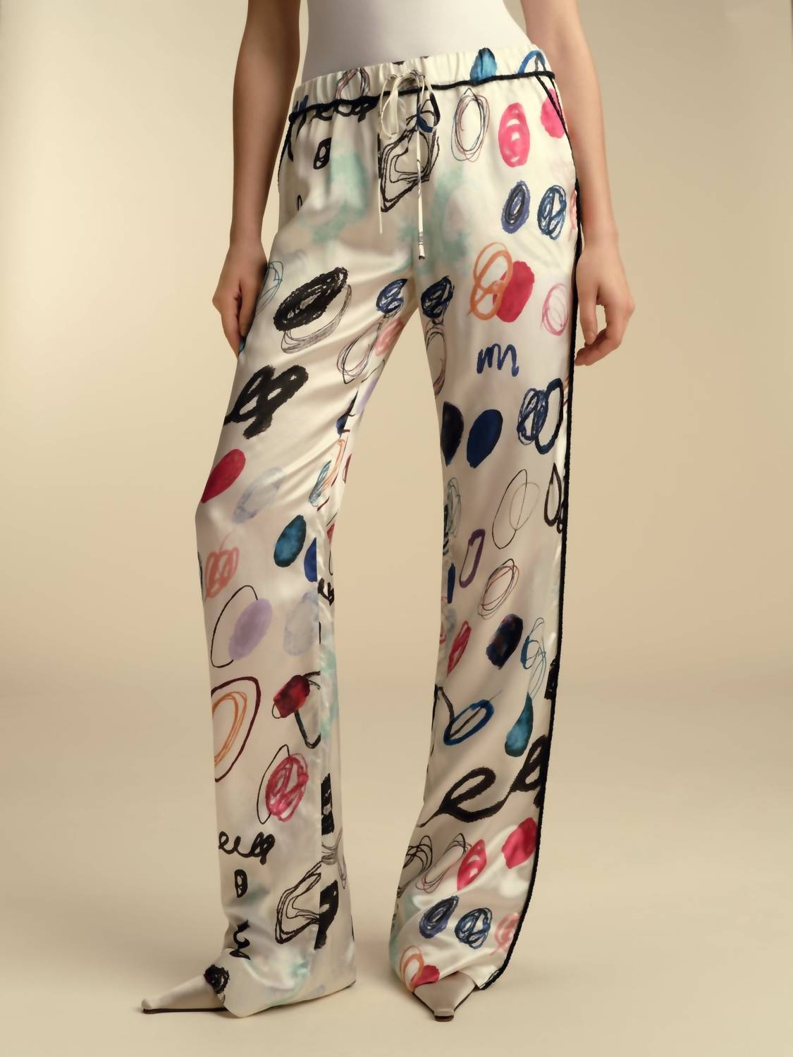 Marina Moscone - Drawstring Satin Pajama Pants