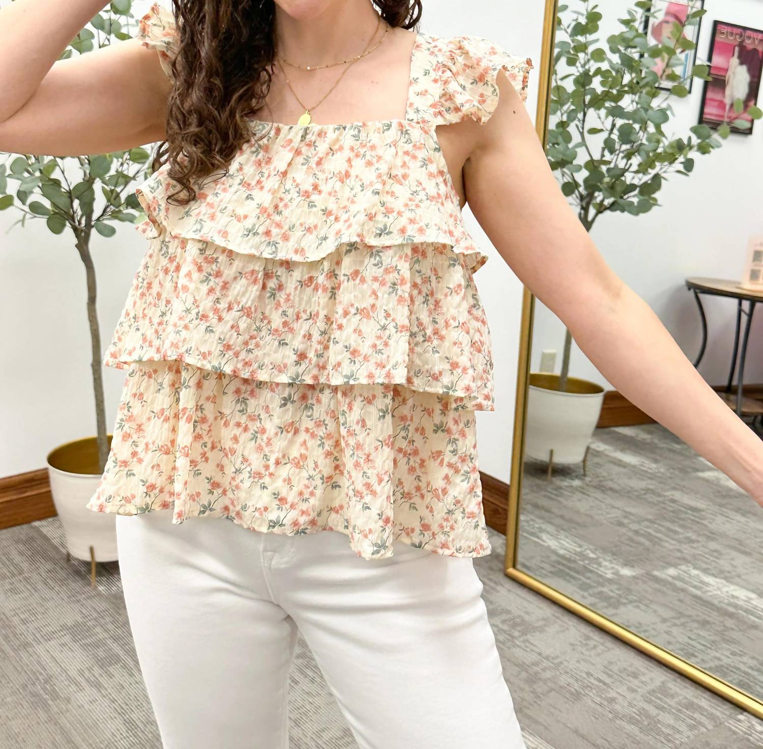 Doe And Rae - Stella Floral Print Ruffle Tank Top