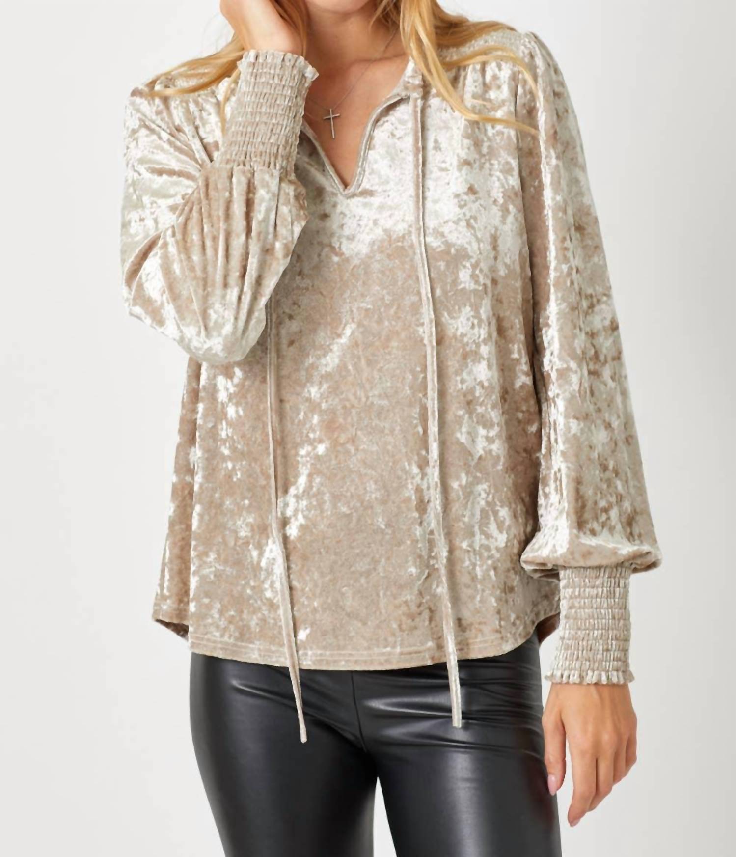 Mystree - Prosecco Smocked Velvet Blouse