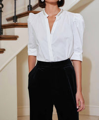 bishop + young Cate Ruched Sleeve Top in white embellished - women's blouse