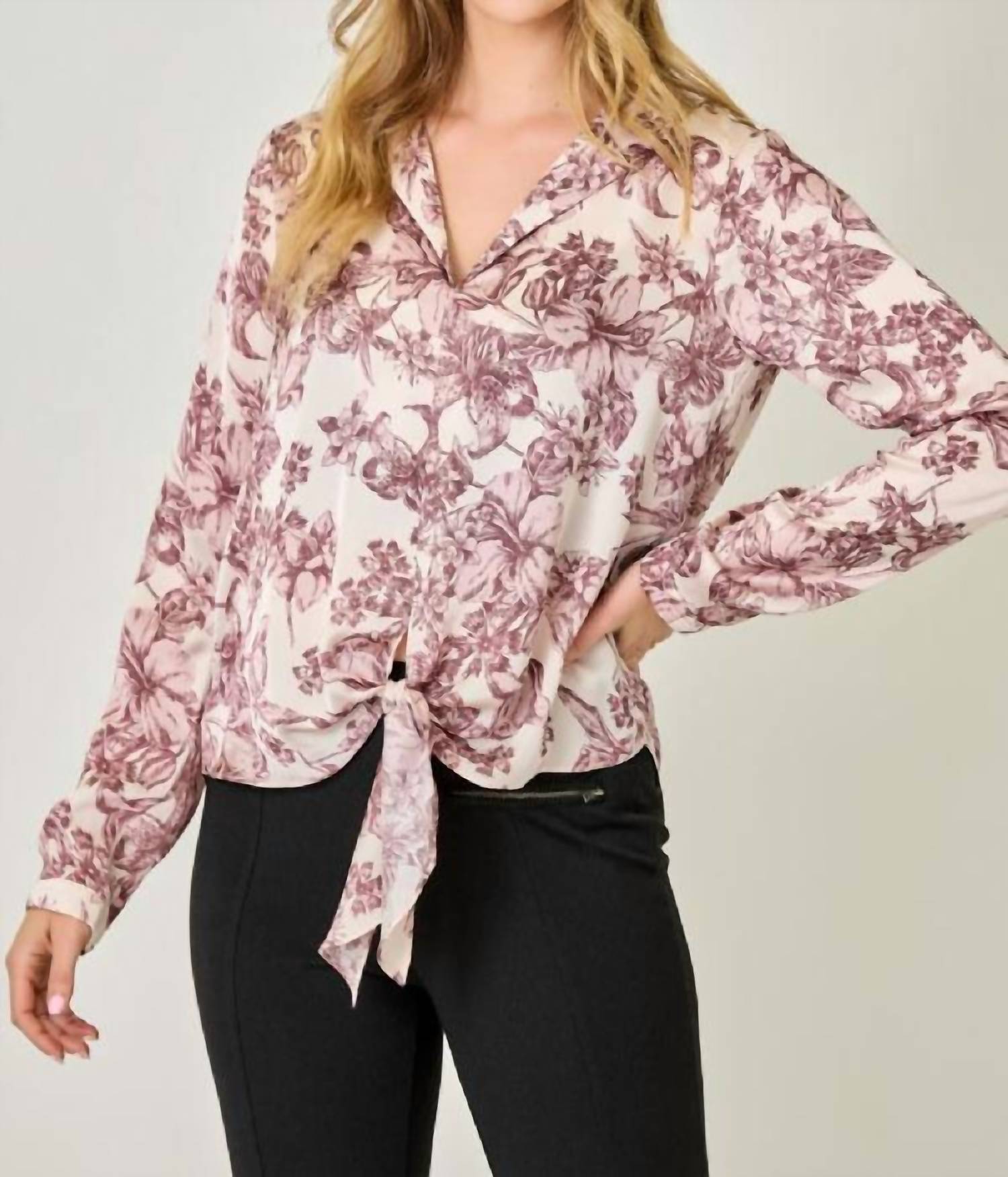 mystree Satin & Sweet Tie Front Blouse in almond mix - women's blouse - view 6