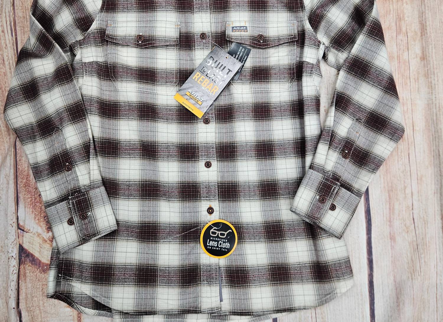ARIAT Rebar Flannel Long Sleeves Shirt in wren ivory - women's shirt - detail view