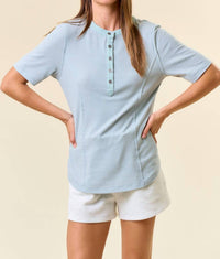 Doe And Rae - Striped Contrast Hem Henley Top