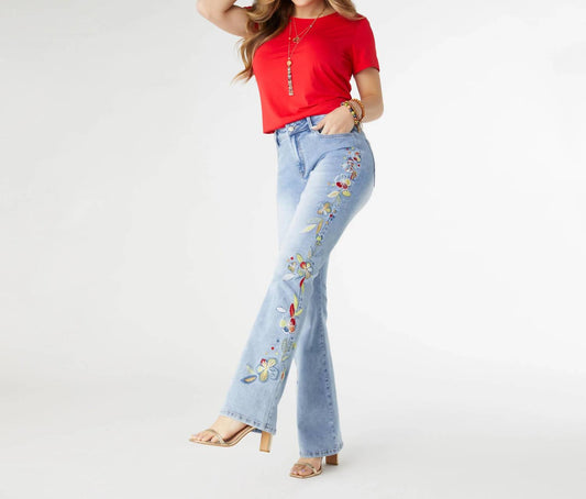Coco + Carmen - Everstretch Flare with Bright Color Embroidery Jeans