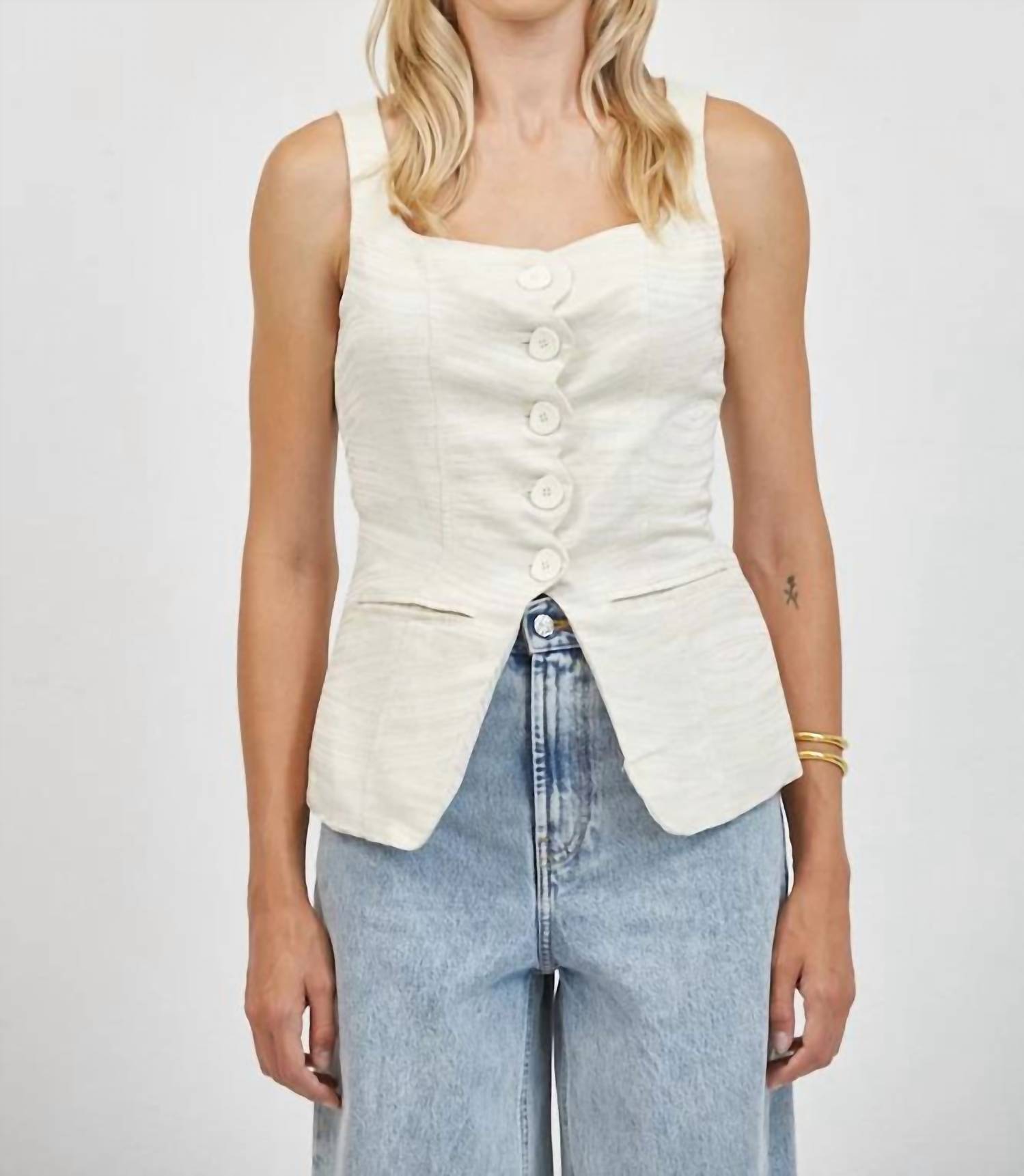 A.Ren - Celine Linen Button Down Top