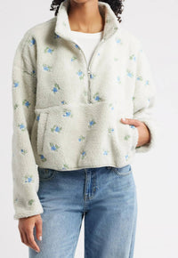 The Happy Camp3R - Elle Periwinkle Petals Fleece Half Zip Pullover