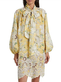 Zimmermann - Acacia Broderie Tie Neck Mini Dress